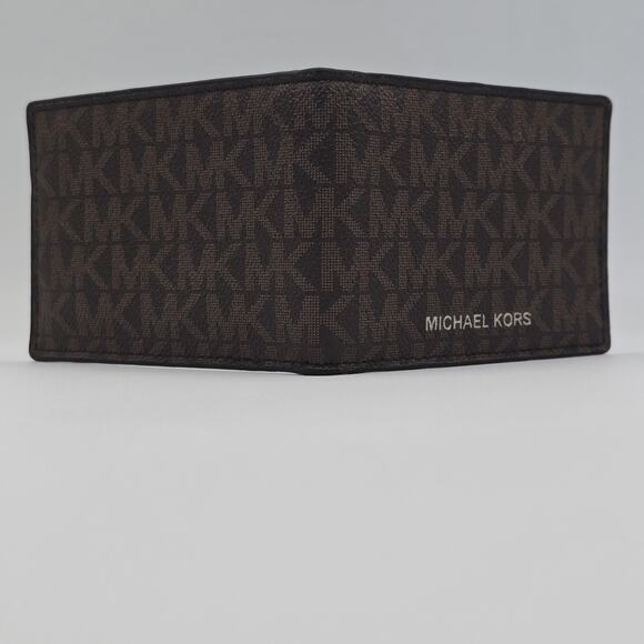 Michael Kors Jet Set Bifold Wallet Brown Logo & Black Leather - Picture 3 of 12